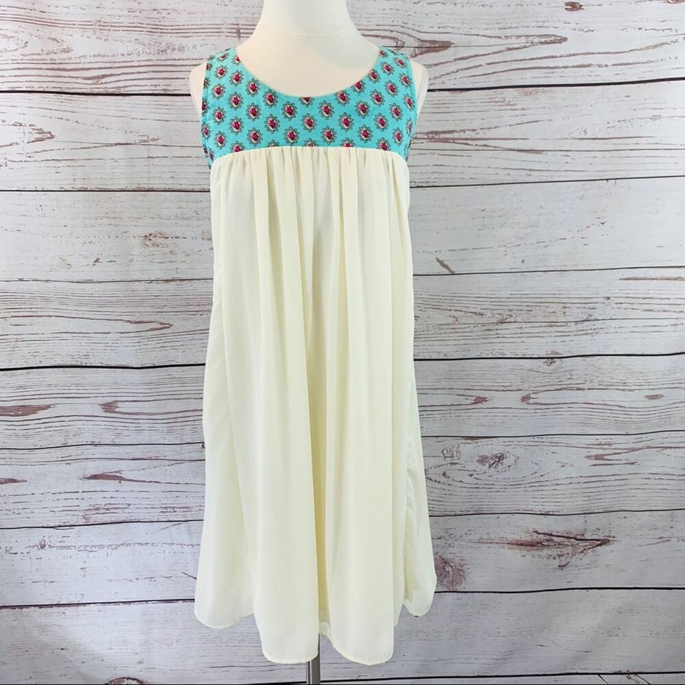 Altar’d State cream turquoise shift dress